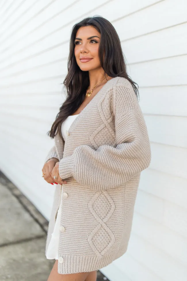 On My Mind Beige Cable Knit Cardigan SALE