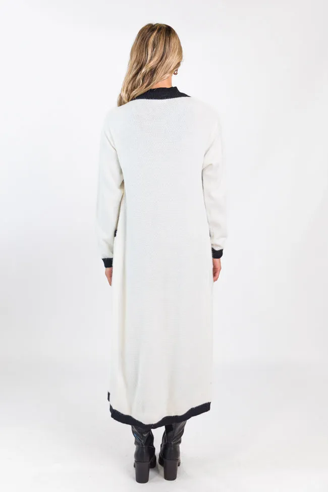 On Your Time Ivory and Black Long Button Front Cardigan SALE