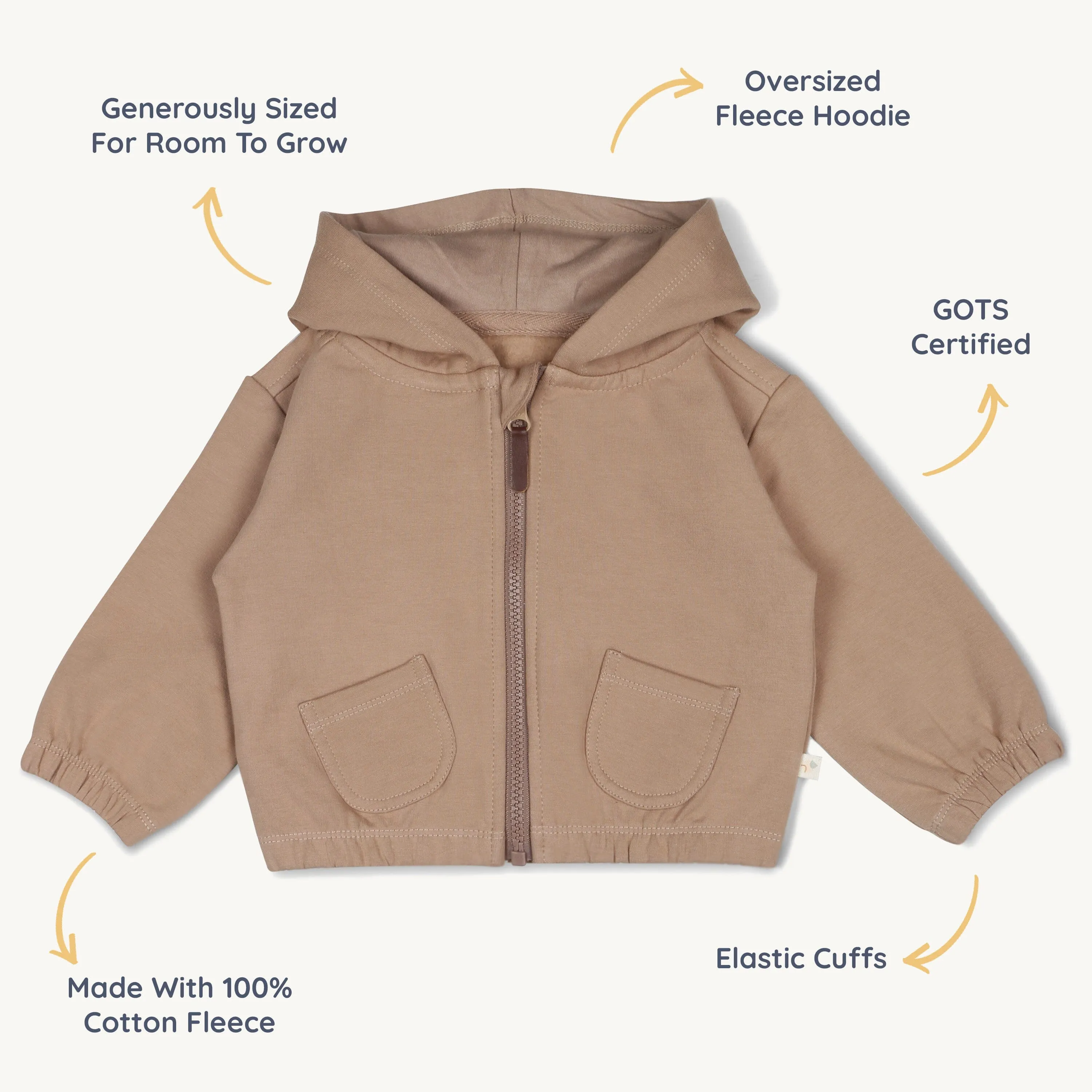 Organic Fleece Hooded Jacket | Taupe