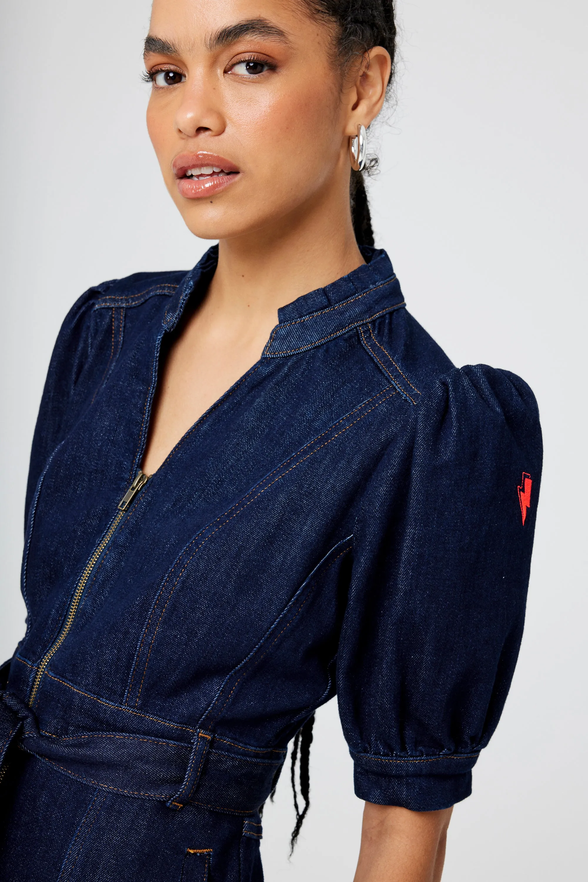 Rinse Wash Zip Detail Denim Dress