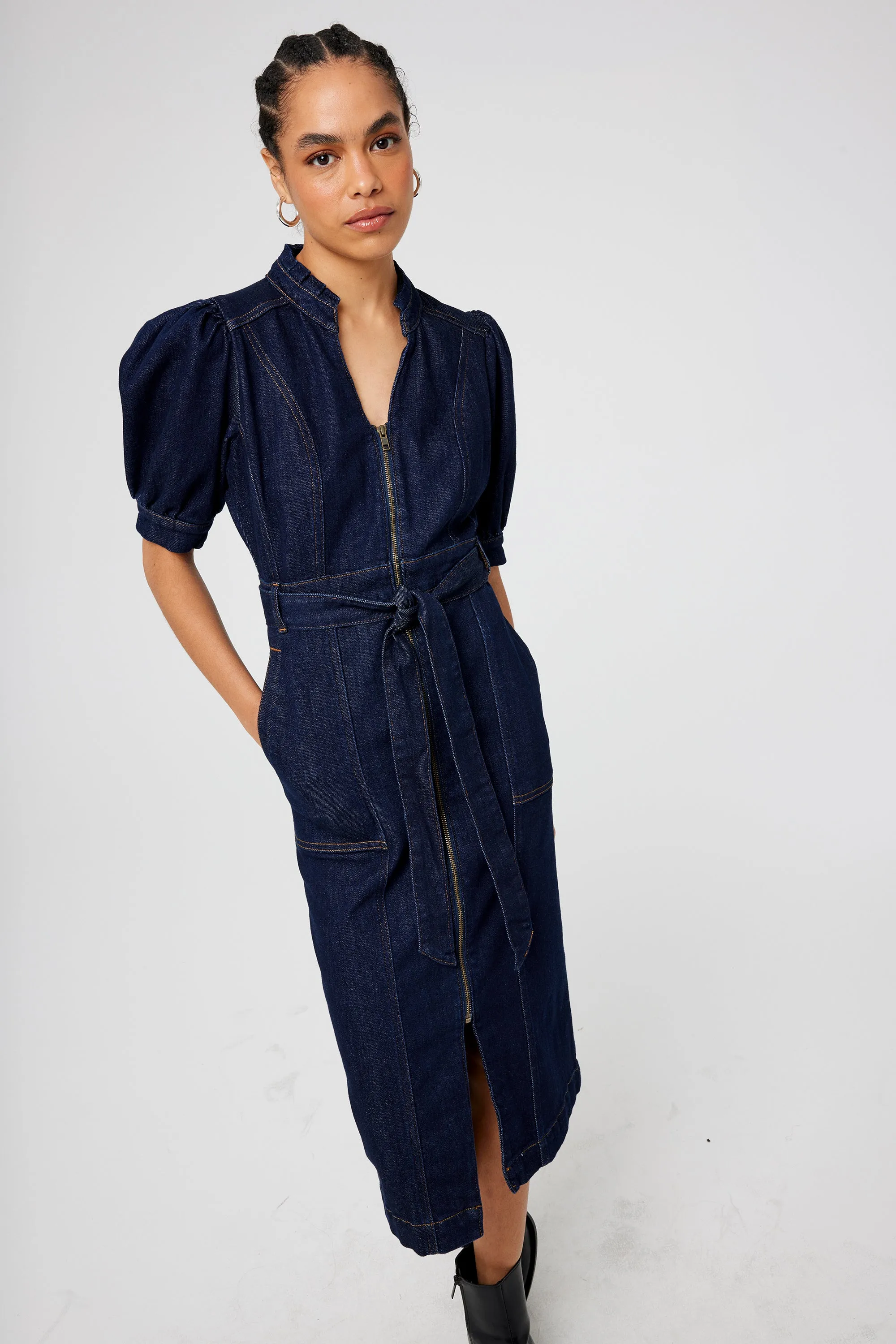 Rinse Wash Zip Detail Denim Dress