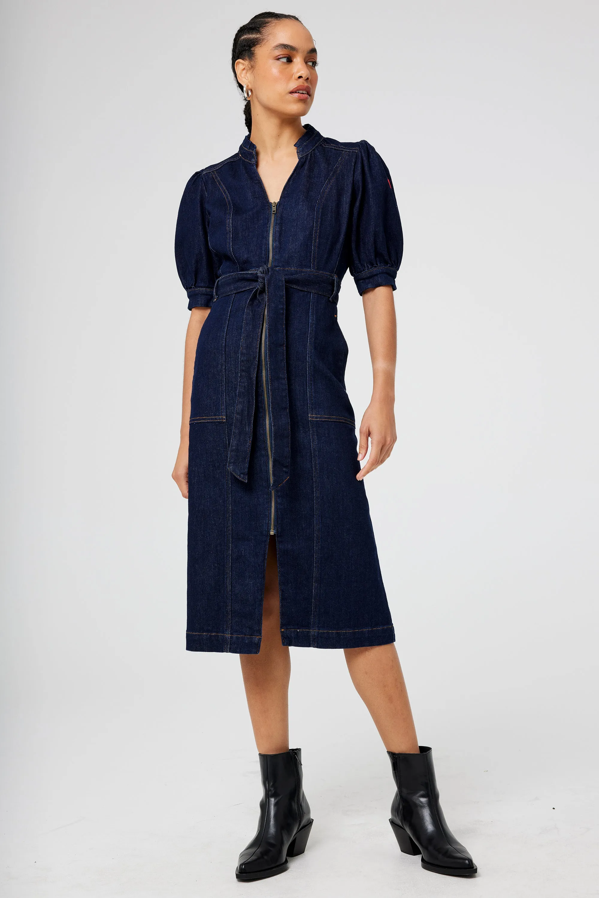 Rinse Wash Zip Detail Denim Dress