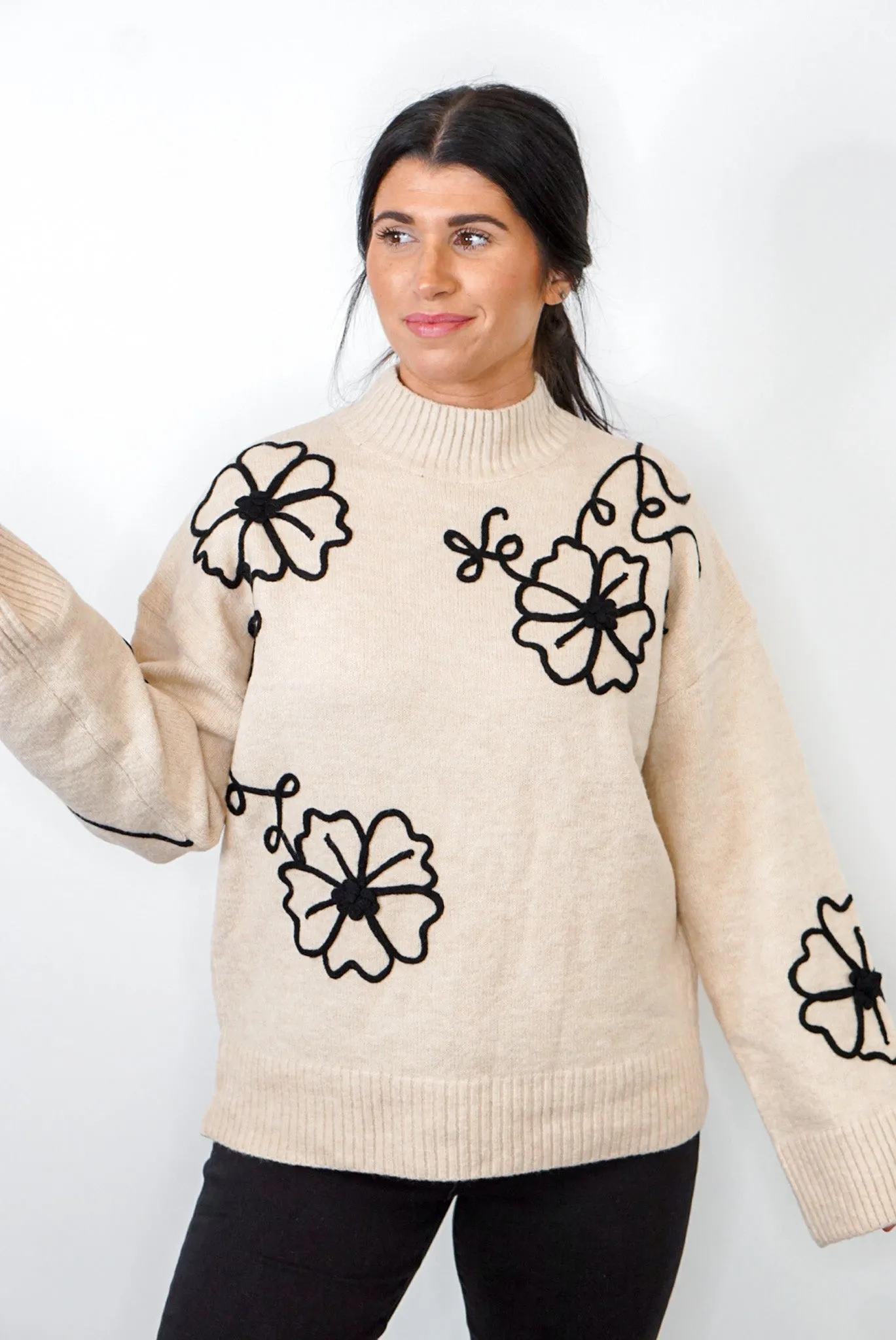 Stitch Of Flowers Natural Sweater