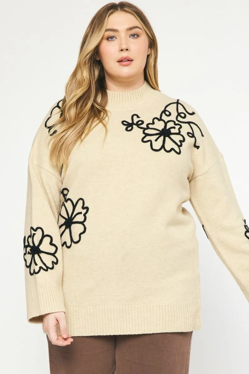 Stitch Of Flowers Natural Sweater