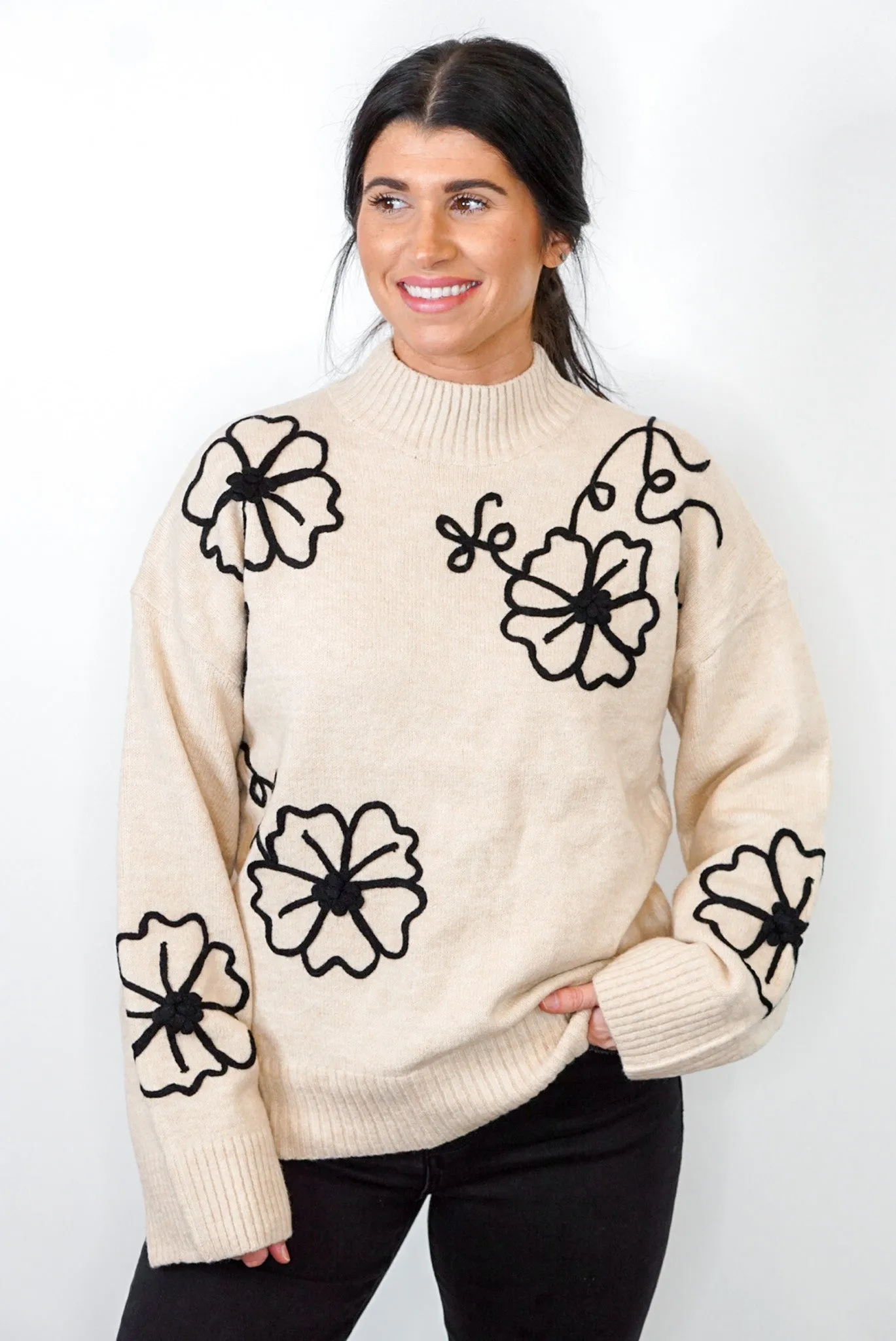 Stitch Of Flowers Natural Sweater