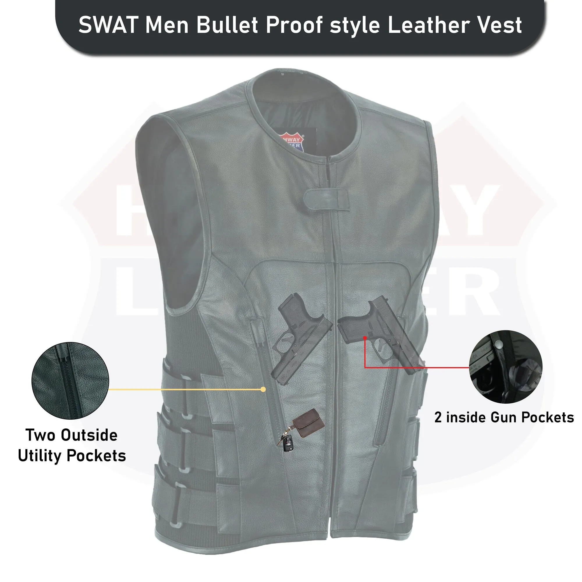 Swat Team  bullet proof style Biker club Leather Vest-Police vest 11645SPT