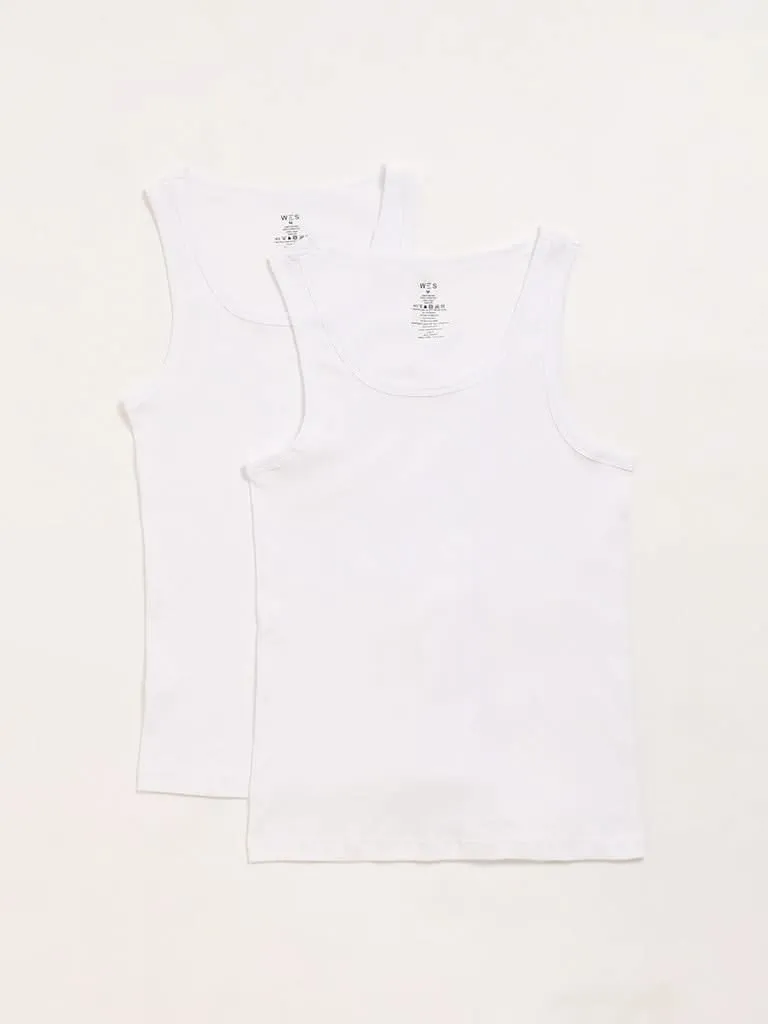 WES Lounge Plain White Cotton Vests - Pack of 2