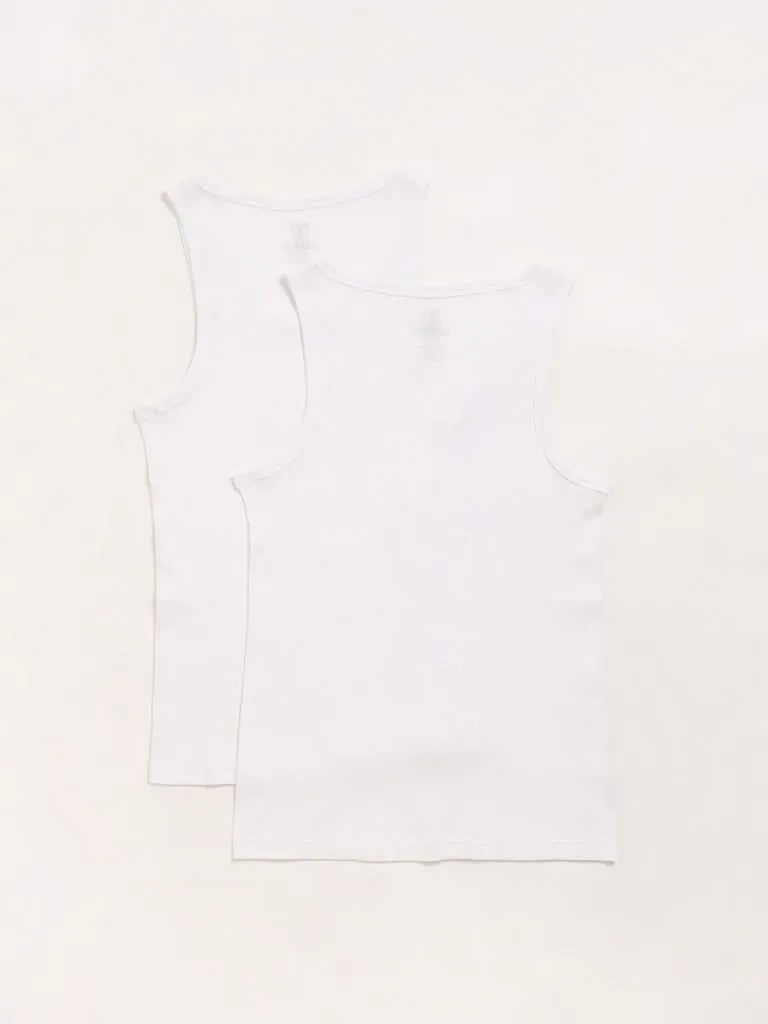 WES Lounge Plain White Cotton Vests - Pack of 2