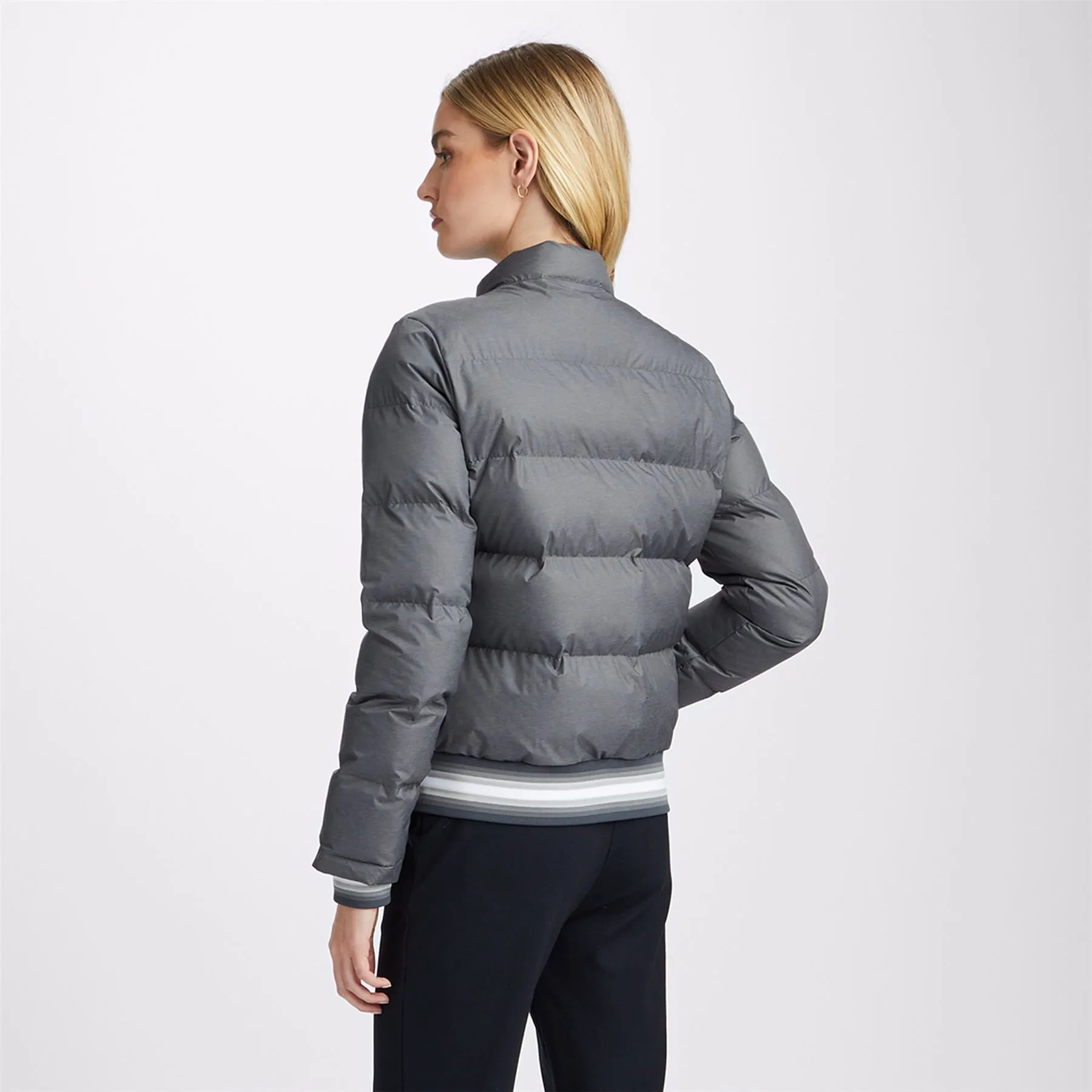 Womens Coated Nylon Melange Puffer Jacket Charcoal Heather Grey - AW23