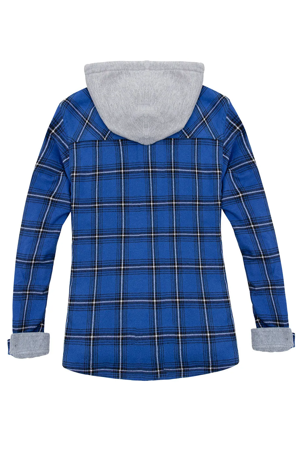 Women's Fleece Lined Flannel Shirt,Button Down Plaid Hooded Jacket